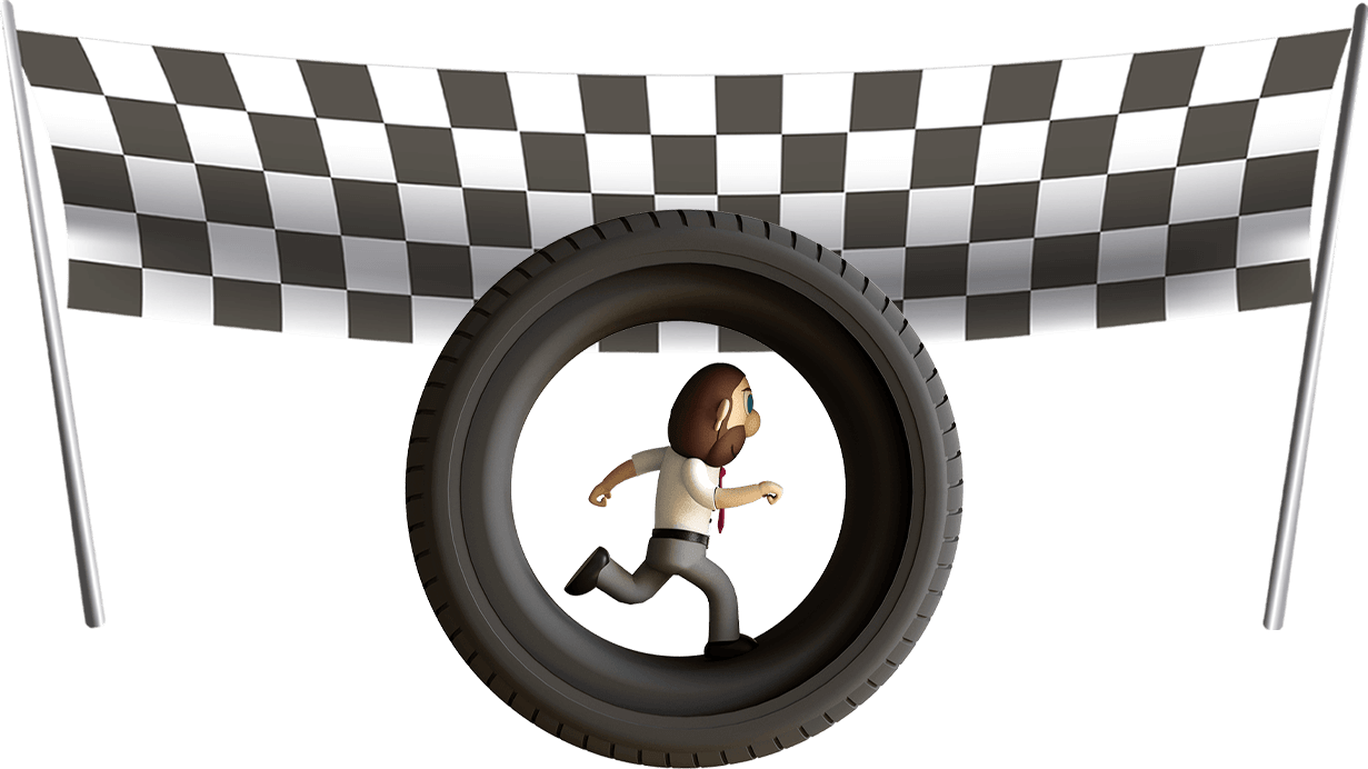 Gerald running in a giant tire