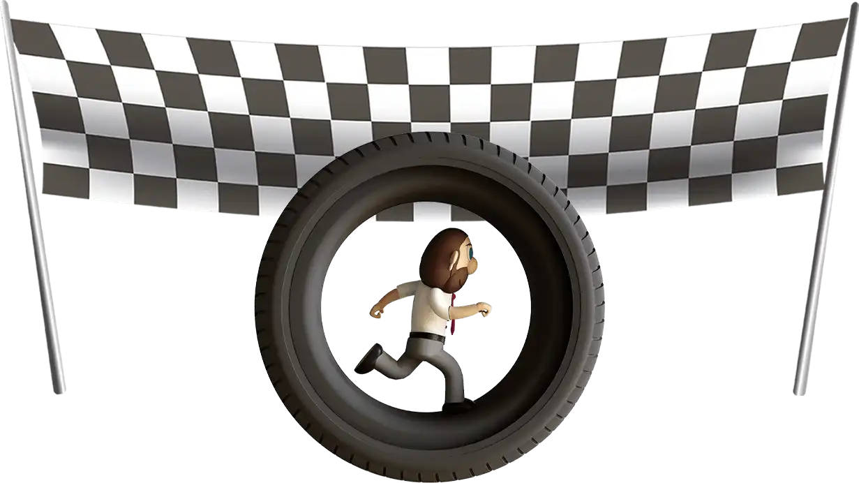 Gerald running in a giant tire